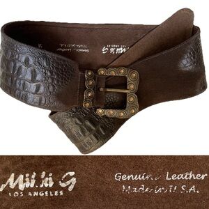 MIKKI G Vintage 90s Crocodile Embossed Leather  Rhinestone Buckle BELT Size M